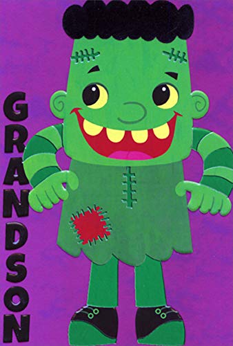 Pictura Cute Frankenstein in Green Clothing Juvenile Halloween Card for Grandson