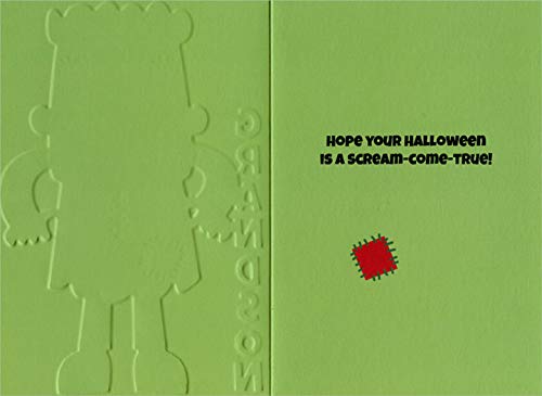 Pictura Cute Frankenstein in Green Clothing Juvenile Halloween Card for Grandson