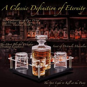 Whiskey Decanter Set With Glasses, Whiskey Glasses Set of 4 with Wooden Base,Crystal Wine Decanter for Men 750ML