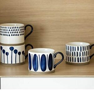 Koja Hand Painted 15 oz. Porcelain Ceramic Mugs Set. Service for 4.