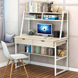 modern computer desk with hutch and 2 drawers,sturdy office desk pc laptop desk notebook study writing table for home office workstation