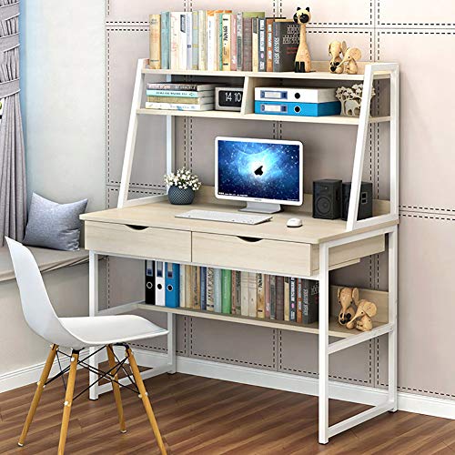 Modern Computer Desk with Hutch and 2 Drawers,Sturdy Office Desk Pc Laptop Desk Notebook Study Writing Table for Home Office Workstation