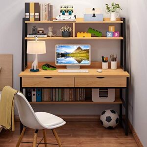 Modern Computer Desk with Hutch and 2 Drawers,Sturdy Office Desk Pc Laptop Desk Notebook Study Writing Table for Home Office Workstation