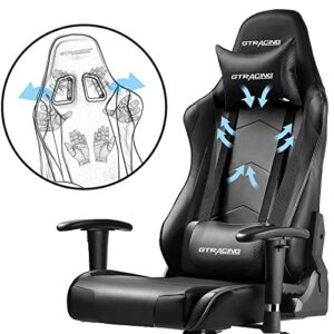 GTRACING Gaming Chair Racing Office Computer Ergonomic Video Game Chair Backrest and Seat Height Adjustable Swivel Recliner with Headrest and Lumbar Pillow Esports Chair,Black