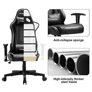 GTRACING Gaming Chair Racing Office Computer Ergonomic Video Game Chair Backrest and Seat Height Adjustable Swivel Recliner with Headrest and Lumbar Pillow Esports Chair,Black