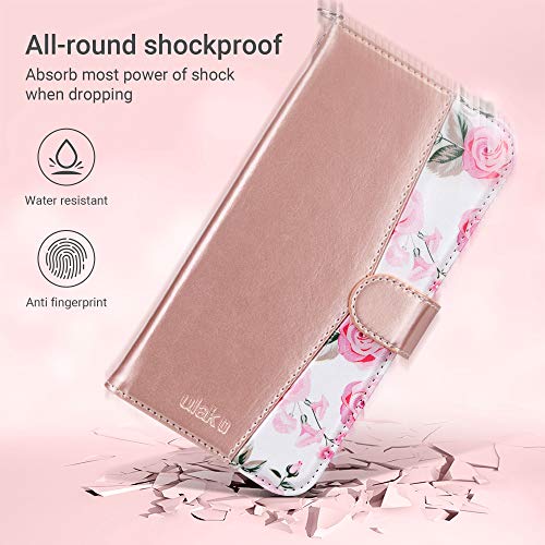 ULAK Compatible with iPhone 12 Pro Max Case with Card Holders, iPhone 12 Pro Max Case Wallet for Women, Durable PU Leather Flip Wristlet Stand Phone Cases for iPhone 12 Pro Max, Rose Gold