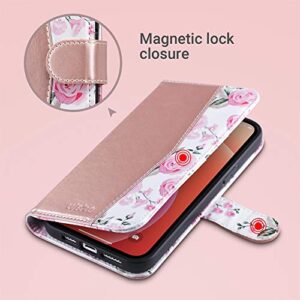 ULAK Compatible with iPhone 12 Pro Max Case with Card Holders, iPhone 12 Pro Max Case Wallet for Women, Durable PU Leather Flip Wristlet Stand Phone Cases for iPhone 12 Pro Max, Rose Gold