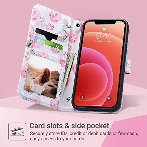 ULAK Compatible with iPhone 12 Pro Max Case with Card Holders, iPhone 12 Pro Max Case Wallet for Women, Durable PU Leather Flip Wristlet Stand Phone Cases for iPhone 12 Pro Max, Rose Gold