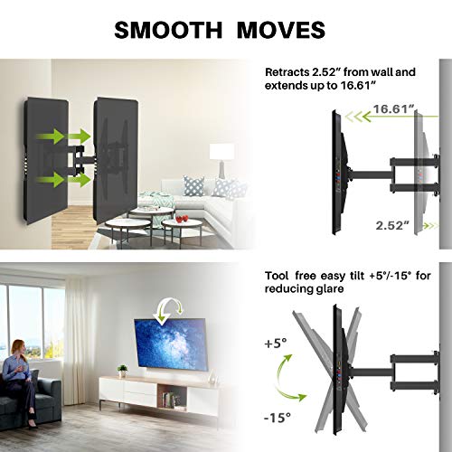 USX MOUNT Full Motion TV Wall Mount for Most 37-75 inch TV, Swivel and Tilt TV Mount with Dual Articulating Arms, Wall Mount TV Bracket Up to 132lbs, VESA 600x400mm, 16" Wood Studs, XML019