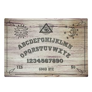 ambesonne ouija board cutting board, wooden texture talking board with alphabet letters, decorative tempered glass cutting and serving board, large size, grey beige