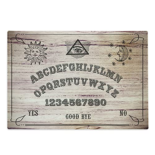 Ambesonne Ouija Board Cutting Board, Wooden Texture Talking Board with Alphabet Letters, Decorative Tempered Glass Cutting and Serving Board, Large Size, Grey Beige