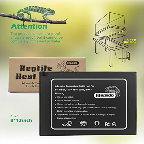 Spiido MET Certified Reptile Heat Pad - Adjustable Temperature Under Tank Heater for 10-20gal/30-40gal Tank, Terrarium Heat Mat for Turtle/Snake/Lizard/Frog/Spider/Plant Box