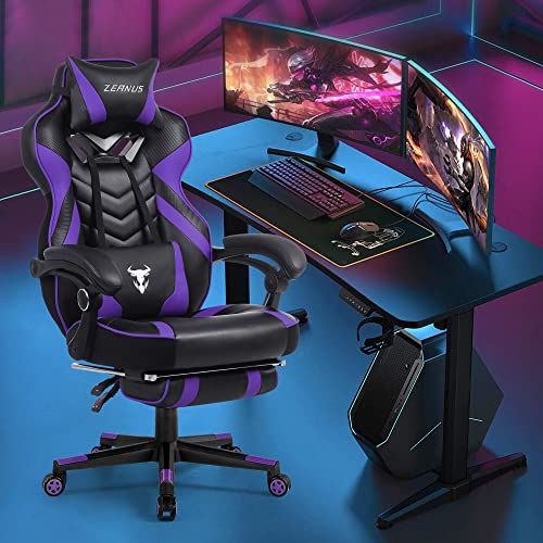 Purple Gaming Chair, Reclining Computer Chair with Footrest, High Back Gamer Chair with Massage, Large Computer Gaming Chair, Racing Style Desk Chair for Gaming, Big and Tall Gaming Chairs for Adults
