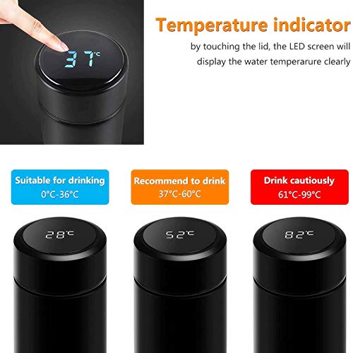 Intelligent Temperature Display Thermos Cup, 304 Stainless Steel Thermos Hot Coffee Cup, Travel Mug with LCD Touch Screen, Total Capacity 500ML (Black)