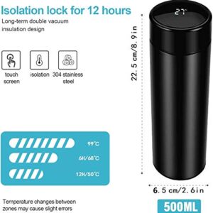 Intelligent Temperature Display Thermos Cup, 304 Stainless Steel Thermos Hot Coffee Cup, Travel Mug with LCD Touch Screen, Total Capacity 500ML (Black)