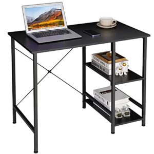 zenstyle small computer desk with storage shelves under desk reversible, 36inch home office writing desk table with shelves for small place, black