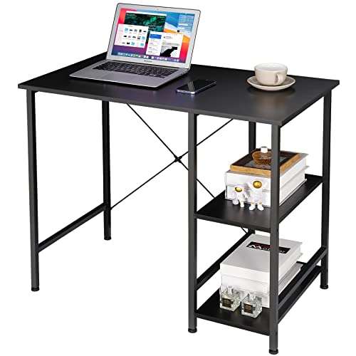 ZenStyle Small Computer Desk with Storage Shelves Under Desk Reversible, 36Inch Home Office Writing Desk Table with Shelves for Small Place, Black