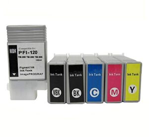 vc compatible ink cartridge replacement pfi-120 pfi-120mbk pfi-120bk pfi-120c pfi-120m pfi-120y for use on canon pfi120 ipf tm-series tm-200 tm-300 tm-305 plotter 130ml tank (6-pack kcmy2mbk)