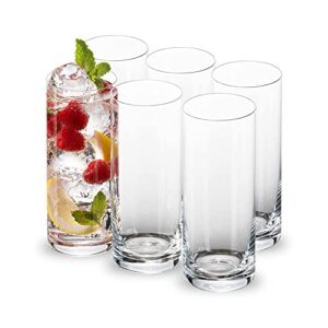 Highly Durable Drinking Glasses Set of 6, 14 Ounce Highball Glasses for Cocktails, Coffee Bar Accessories,Tall Cocktail Glasses, Collins Glasses, Beer Glass, Glass Cups for Iced Coffee, Glass Beer Mug