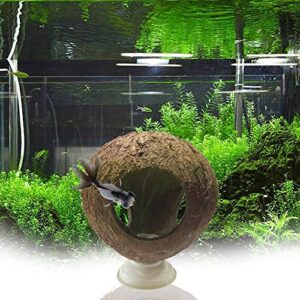 Aquarium Decor Fish Tank Three Hole Coconut Shell Dodge Hole Fish Cave Hole Shelter House Shrimp Nest/Bird's Nest (Coconut Shell & Suction Cup)