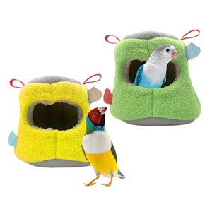 zyp 2 pcs winter warm bird nest, bird snuggle cave shed hut hanging hammock cage, plush birds hideaway sleeping bed house for parakeet cockatiel conure cockatoo macaw