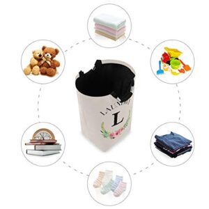 Laundry Hamper Personalized Floral Initial Laundry Basket Shopping Bag, Collapsible Fabric Laundry Hamper, Foldable Clothes Bag for Toy Bins, Gift Baskets, Bedroom, Clothes, Baby Hamper 2100087(L)