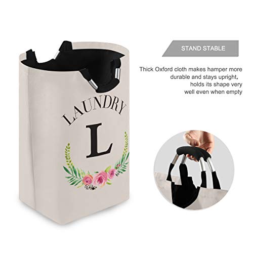 Laundry Hamper Personalized Floral Initial Laundry Basket Shopping Bag, Collapsible Fabric Laundry Hamper, Foldable Clothes Bag for Toy Bins, Gift Baskets, Bedroom, Clothes, Baby Hamper 2100087(L)