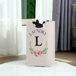 Laundry Hamper Personalized Floral Initial Laundry Basket Shopping Bag, Collapsible Fabric Laundry Hamper, Foldable Clothes Bag for Toy Bins, Gift Baskets, Bedroom, Clothes, Baby Hamper 2100087(L)