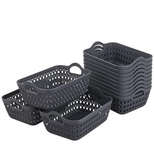 readsky small plastic storage baskets with handles, desktop weave storage baskets, deep grey, 12 packs