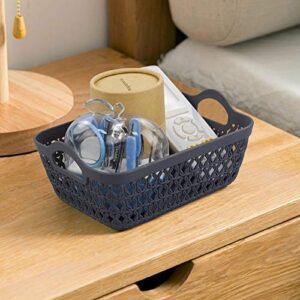 Readsky Small Plastic Storage Baskets with Handles, Desktop Weave Storage Baskets, Deep Grey, 12 Packs