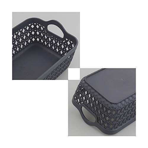 Readsky Small Plastic Storage Baskets with Handles, Desktop Weave Storage Baskets, Deep Grey, 12 Packs