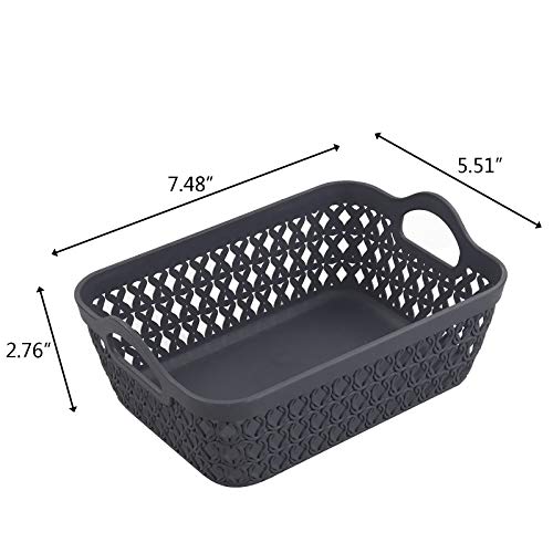 Readsky Small Plastic Storage Baskets with Handles, Desktop Weave Storage Baskets, Deep Grey, 12 Packs