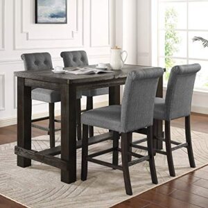 Roundhill Furniture Aneta Antique Black Finished Wood 5-Piece Counter Height Dining Set, Gray