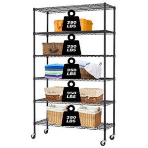 hcb 6-tier storage shelf heavy duty wire shelving unit 82"x48"x18" height adjustable metal steel wire with casters for restaurant garage pantry kitchen rack (black)