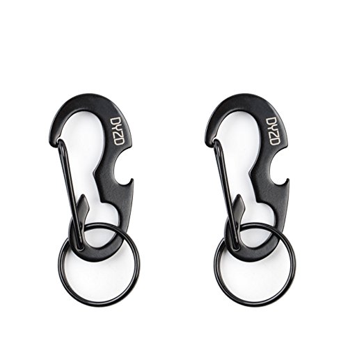 DYZD Stainless Steel Bottle Openers Mini Style D Ring Shape Keychains With Key Ring Connectors （Black,2 PCS）