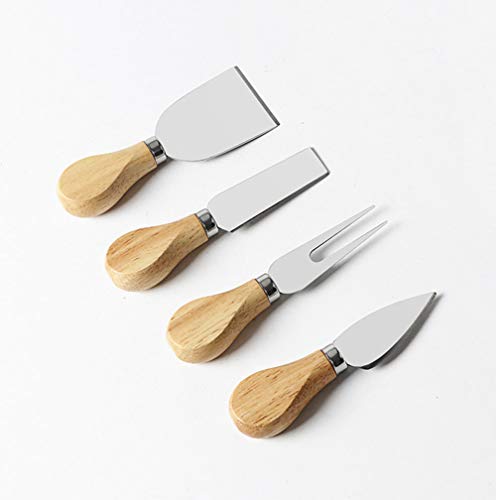 WOIWO Stainless Steel Cheese Knife Cheese Wooden Handle Cream Knife Pizza Knife Baking Kit Cheese 4-Piece Set