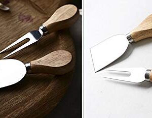 WOIWO Stainless Steel Cheese Knife Cheese Wooden Handle Cream Knife Pizza Knife Baking Kit Cheese 4-Piece Set