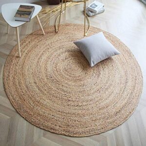 the knitted co. 100% jute area rug approx 4 feet - braided design hand woven natural carpet - home decor for living room hallways - round natural fibers