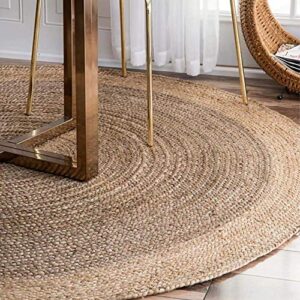 The Knitted Co. 100% Jute Area Rug Approx 4 Feet - Braided Design Hand Woven Natural Carpet - Home Decor for Living Room Hallways - Round Natural Fibers