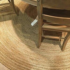 The Knitted Co. 100% Jute Area Rug Approx 4 Feet - Braided Design Hand Woven Natural Carpet - Home Decor for Living Room Hallways - Round Natural Fibers