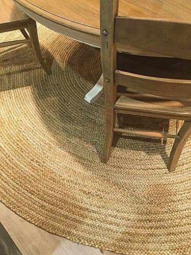 The Knitted Co. 100% Jute Area Rug Approx 4 Feet - Braided Design Hand Woven Natural Carpet - Home Decor for Living Room Hallways - Round Natural Fibers