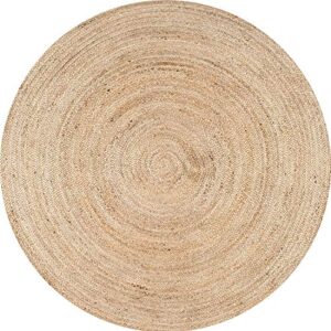 The Knitted Co. 100% Jute Area Rug Approx 4 Feet - Braided Design Hand Woven Natural Carpet - Home Decor for Living Room Hallways - Round Natural Fibers