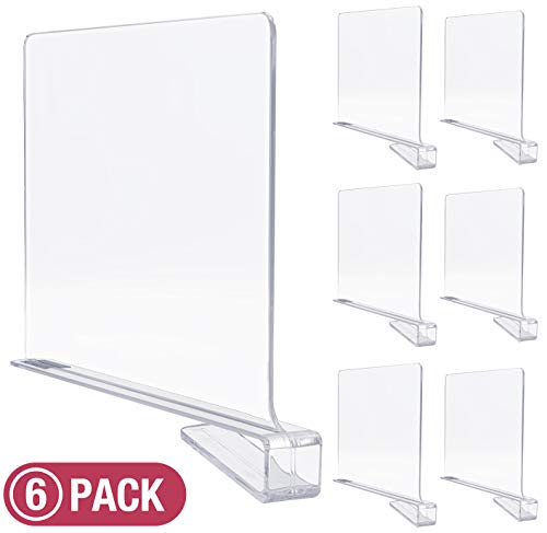 Sorbus 6 Acrylic Shelf Dividers for Shelves, Great Organizer for Clothes, Linens, Purse Separators, Versatile for Closets, Kitchen Cabinets, Bedroom (6-Pack)