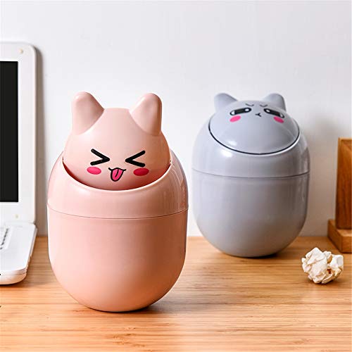 HPH Little Trash Can Cute Desktop Trash Can for Office Desktop Coffee Table Kitchen Small Garbage Can Cute Plastic Trash Can Shake Cover Bucket Small Paper Basket