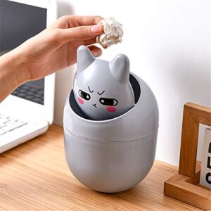 HPH Little Trash Can Cute Desktop Trash Can for Office Desktop Coffee Table Kitchen Small Garbage Can Cute Plastic Trash Can Shake Cover Bucket Small Paper Basket