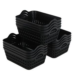 rinboat small plastic desktop storage basket tray, black, 12 packs