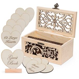 alternative guest book box - wedding guest book alternative - 62 large wooden hearts - also for baby shower, bridal shower, anniversary, birthday, retirement, funeral guest book alternatives, pattern