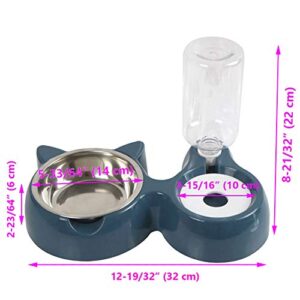 Double Bowl Water and Food Cat Feeder - Stainless Steel Bowl and Automatic Water Dispenser Bottle for Cats and Dogs