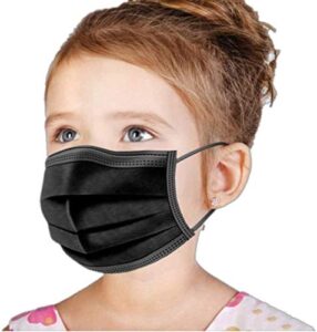 100 pcs kids black face mask - breathable, premium designed kids mask with longer earloops disposable mask for indoor and outdoor use