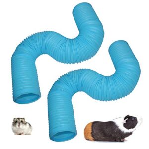 pinvnby hamster fun tunnels pet mouse plastic tube toys small animal foldable exercising training hideout tunnels for guinea pigs,gerbils,rats,mice,ferrets and other small animals(2 pcs blue)